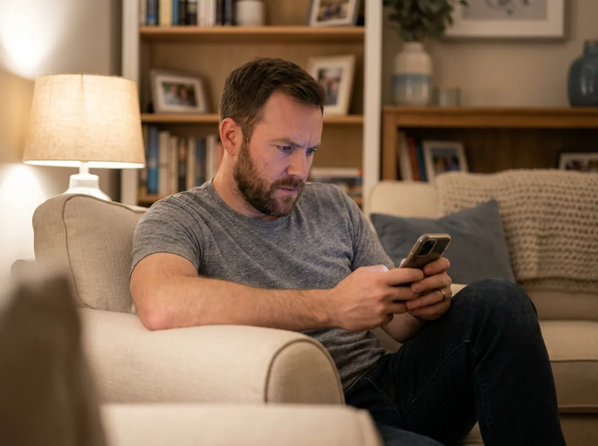 A man reading through customer reviews on his phone before deciding