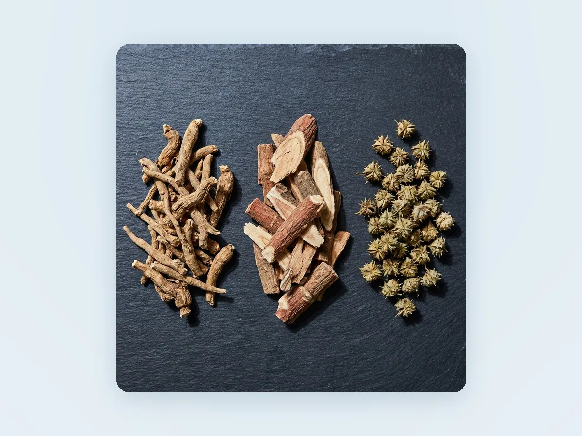 Ashwagandha root, tongkat ali root and tribulus seed pods